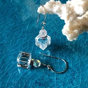 Sterling Silver Drop Earrings with Crystal Cubes